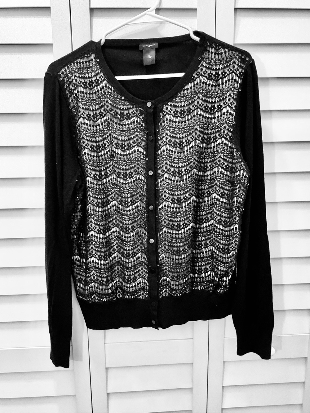 Ann Taylor Black Lace-Front and Sequin  Button Cardigan size XL